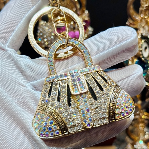 Gold Bag Keychain Rhinestone Bag Charm - Picture 8 of 10